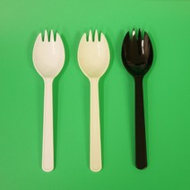 스포키 (100개) 16cm / 포크 숟가락 수저 스푼 일회용 플라스틱 벌크 개별 낱개 포장 배달 캠핑 테이크아웃 용기 백색 미색 블랙, 미색(100개)(개별포장)