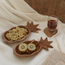 티크 우드 파인애플 접시 3종 발리산 볼 그릇 감성 캠핑 원목, 소