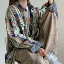 체크 셔츠 여 가을 루즈핏 캐주얼 긴팔 여성 긴팔 셔츠