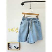 와이드핏 허리밴딩 데님 4부 여성 여름 청반바지