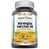 어메이징뉴트리션 노르웨지안 대구 간 오일 1250mg 오렌지 소프트젤, 120개입, 1개