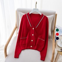 [당일배송] 여성 봄 명품스타일 배색 니트 가디건 3color