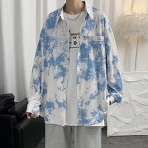Sorfil 얇은 나염 셔츠 남자 긴팔 그라데이션 루즈핏 캐주얼 코디