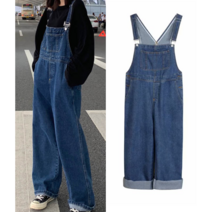(M~XL)여성 Y2K 와이드 데님 멜빵 팬츠 점프수트 가을 루즈핏 통바지