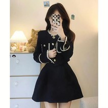 봄가을 스커트 투피스 블랙 플리츠 스커트 미니스커트