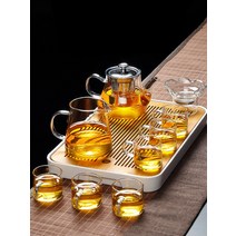 차판 유리다기 세트 사무실 말차다완 다판 중국찻잔 휴대용다도보이차다기 말차도구 휴대용다기, 9개, A