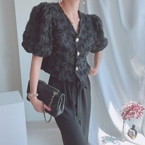 [윈썸룩/최저가] 벌룬소매 장미 플라워 블라우스 볼륨퍼프 가디건(2color)