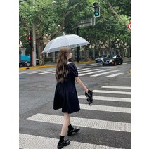 여름반팔원피스 학원 무드 플랫카라 퍼프 여성 작은 키 플리츠 짧은 디자인감각 보이핏 볼륨 러블리 2338169932