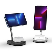 2in1 MFM 인증 맥세이프 고속 무선 충전기 MC210, 2in1맥세이프충전기-MC210블랙