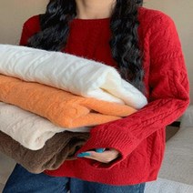 네쥬 여성 가을 겨울 꽈배기 라운드 데일리 컬러 긴팔 울 니트