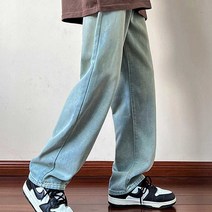 봄가을 남자 데일리룩 빈티지 연청 컬러 데님 팬츠 세미와이드핏바지-72394EF