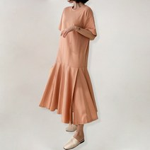 루아 밑단 프릴 베이직 반팔 원피스