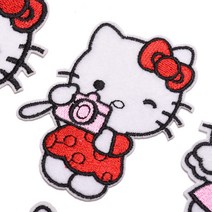 자수 와펜 겸둥이 키티 캐릭터 표정 동작 15종 열접착식 스티커 모자 옷 가방 마스크 리폼 장식, W2AF01 카메라 대