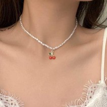 뉴크 귀여운 체리 진주 담수 목걸이 화이트:FREE