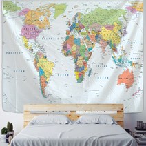 세계 지도 보기 지도책 전세계 아시아 미국 전도 어린이 대형인기 세계지도 태피스트리 고화질 지도 패브, 12 12_05 200x150cm