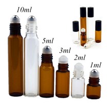 5 개갑 1ml 2ml 3ml 5ml 10ml 호박색 얇은 유리 롤 병 샘플 테스트 에센셜 오일 바이알 롤러 금속유리 공, 분명한, 유리 공