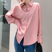 빅사이즈블라우스 코디 여성 패션 빈티지 실크 셔츠 긴 탑 단색 플러스 사이즈 블라우스111398