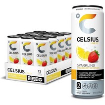 CELSIUS 셀시어스 스파클링 스트로베리 레몬에이드 피트니스 에너지 드링크 355ml 12캔, 1개