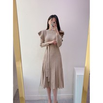 [2color] 뮤지엄 프릴 날개 니트 플리츠 주름 롱 원피스