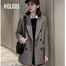 HOLIDIS 여성 봄/가을 체크 정장코트 도톰 정장넥 캐주얼 정장자켓 코트