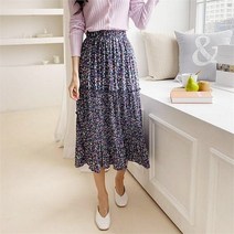 러빙엠 밴딩 프리사이즈 투톤 플라워 프릴 블라썸 잔꽃 플리츠 롱 스커트