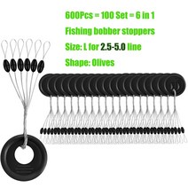 600 개 100 그룹 세트 고무 공간 콩 타원형 스토퍼 낚시 찌 플라이 액세서리 스피너 미끼 물고기 스포츠 도구 낚시찌, 올리브