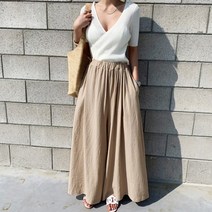 허리밴딩 와이드 린넨 팬츠 여성 하의 바지 긴바지 마바지 캐주얼 통바지 치마바지 풀밴딩 여름 편한바지