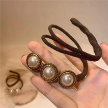 헤어핀레이디 진주 쉘 꽃 머리핀 접이식 헤어 로프 웨딩 연회 파티 밴드 고정 포니 테일 액세서리 여성 쥬