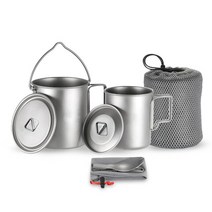 Lixada 750ml/900ml/1600ml 스테인레스 스틸 냄비 휴대용 물 머그컵 뚜껑 및 접이식 손잡이 야외 캠핑 요, 07 3 Pieces Set