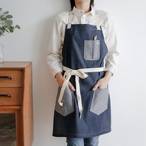 [버니] 투톤 포켓 데님 앞치마 / 공방 베이커리 카페 +무료 자수 각인, 네이비