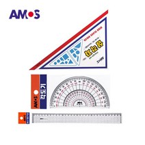 AMOS 각도기+삼각자+일반형 방안직자 30cm 세트, 10세트