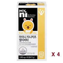 마이니 지니키즈 멀티비타 종합비타민 미네랄 츄어블 구미 어린이 키즈 씹어먹는 비타민 성장기 유아 아이 영양제, 4병, 45정