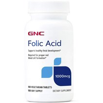 GNC 폴릭 애시드 1000mcg 베지테리안 타블렛, 100개입, 1개