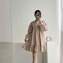브이넥 레이스 벌룬 긴팔 프릴 미니 원피스