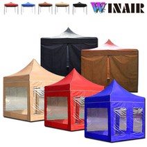 WINAIR 리뷰이벤트 국내 당일발송 프리미엄 끈타입 접이식 천막 지붕+프레임+바람막이(일반/투명) 행사용 캠핑용 방수 그늘막텐트, C세트(지붕+프레임+투명4면), 3mx2m, 브라운