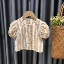 체크 무늬 셔츠 아기 반팔 귀여운 아기 셔츠 공주 탑 셔츠 소녀 키즈 카디건 세트