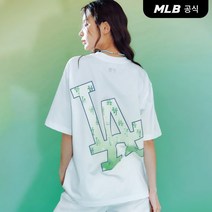 MLB 그라데이션 모노그램 클리핑 오버핏 반팔 티셔츠 LA (White) 205192