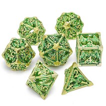 DND 금속 주사위 세트 다면체 던전 앤 드래곤 할로우 7피스 RPG MTG 테이블 보드 롤 플레이 게임에 적합 USA 미국, Crusoe Pearl Golden Green