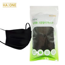 하원 국내생산 일회용 3중필터 마스크 중형 블랙, 10매입, 1개