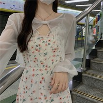 시원한원피스 꽃 무늬 롱 스커트 시원한가디건