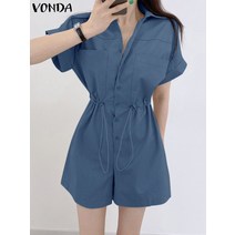 VONDA 여름 여성 반팔 점프슈트