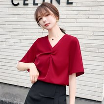 슬림핏셔츠 쉬폰 상의 봄 여름 스타일리쉬 브이넥 반팔 여성 638360882