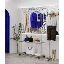 디피 선반 행거 의류 매장 옷가게 옷걸이 소품 진열대, 실버 100cm + 휠