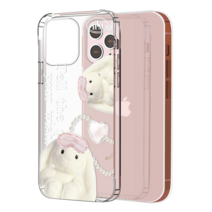 핫티몰 귀여운 화이트 공주 토끼 인형 실사 그래픽 영문 레터링 프린팅 투명 젤리 TPU 아이폰 케이스