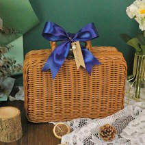 수제 선물 상자 고급 답례품 상자 및 피크닉박스 대륙에서 보물찾기, 22x17x11 센치메터, 블루 리본 + 진주 교수형 카드 쿠션 잔디 + 인사말