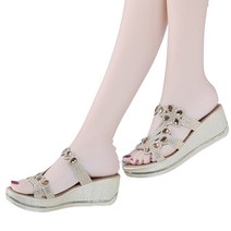 마녀의생활 물방울 큐빅 웨지 샌들 5cm 통굽 슬리퍼