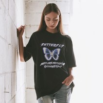 오리지널데이 버터플라이 프린팅 남자 여자 반팔 티셔츠 세미오버핏 시밀러룩 빅사이즈 6color ORA_0182
