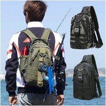 2세대 루어 민물 배스 바다 낚시 수납 밀리터리 슬링백 백팩 배낭 크로스 멀티 보조 가방, 그린카모