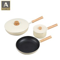 ANYOU 편수 냄비 라면 냄비 혼밥 휴대식 인덕션 냄비세트, 화이트 (3세트포함)