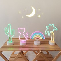 럭키줌마 네온 LED 조명 캠핑스탠드 램프 감성 무드등 달 레인보우 무지개 네온사인 USB 건전지, (스탠드형) 고양이